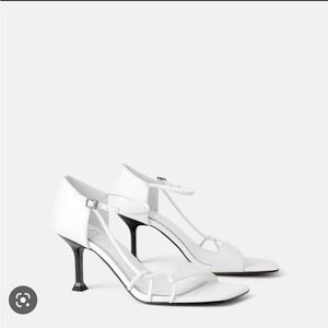 Zara white leather heeled sandals 40